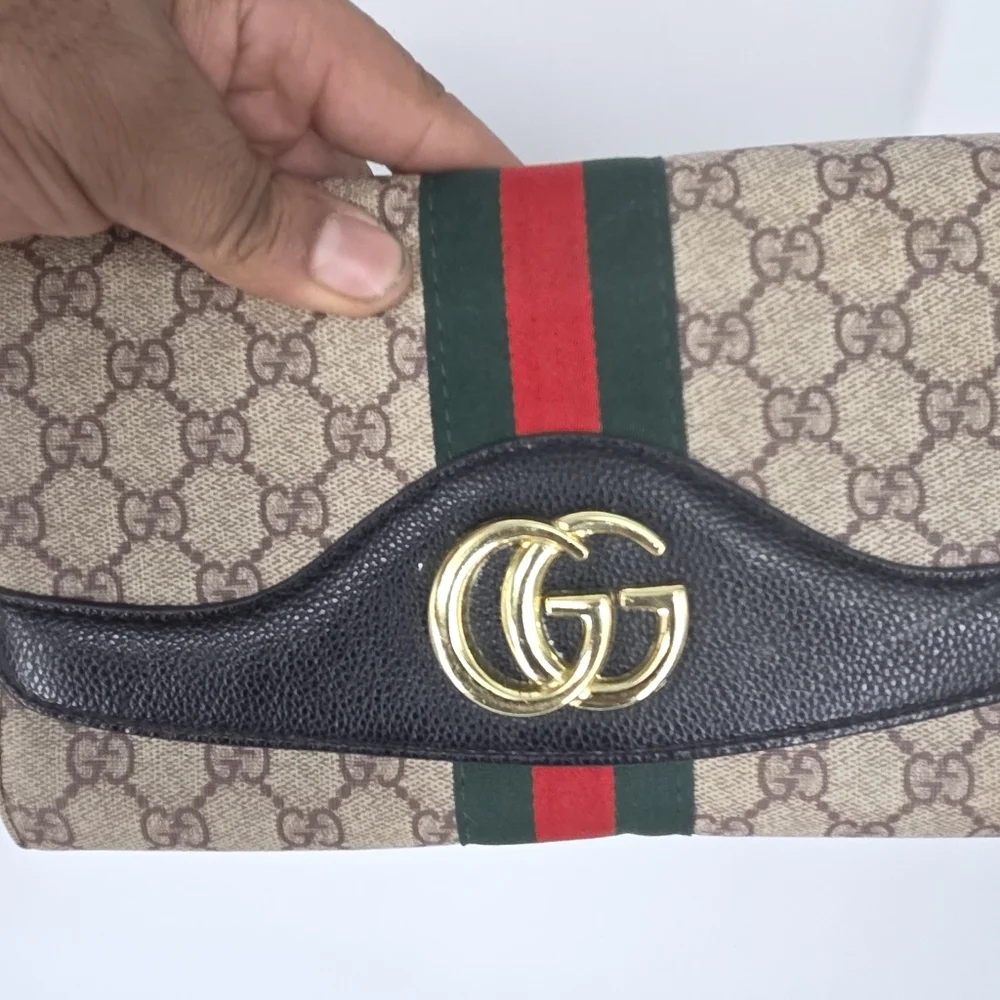 Authentic GUCCI Ophidia GG Supreme Continental Wallet Black Leather Web Strip - Picture 3 of 10
